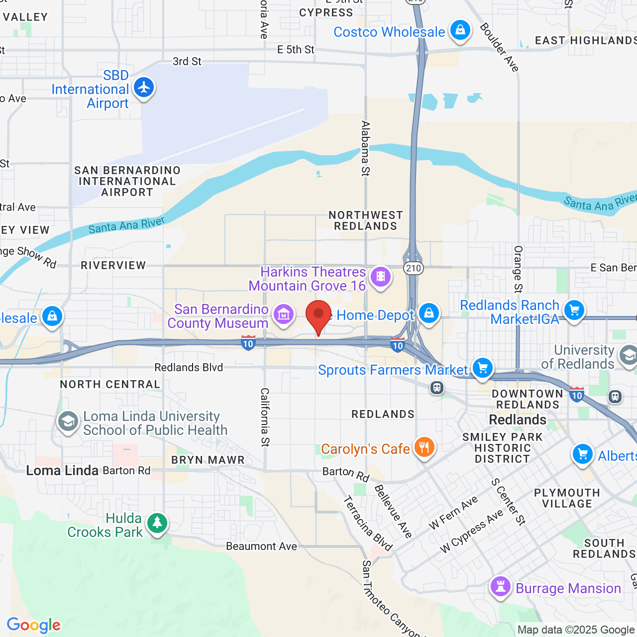 Google map image of our location in 1895 Orange Tree Ln Redlands, CA